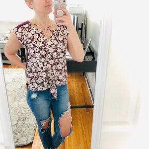 NEW BCX Maroon Floral Short Sleeve Shirt